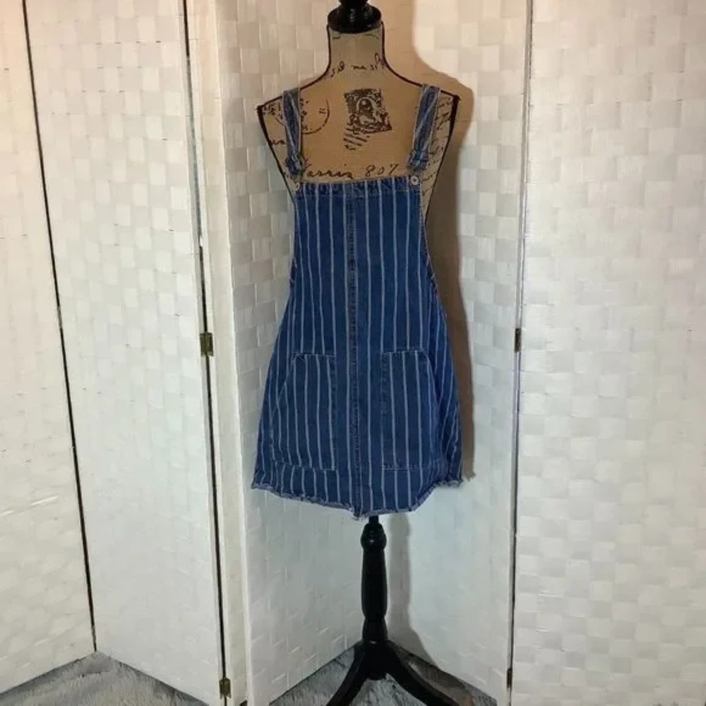 sky & sparrow denim overall striped mini dress juniors large